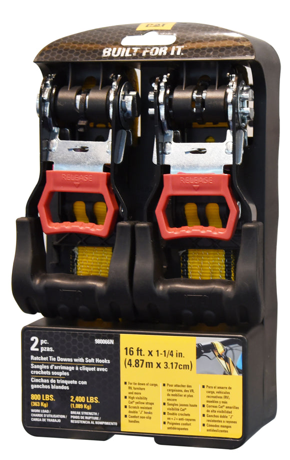 Lot de 2 sangles d' arrimage a cliquet caterpillar avec crochets