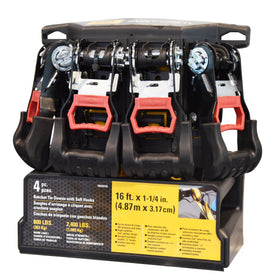 Lot de 4 sangles d' arrimage a cliquet caterpillar avec crochets