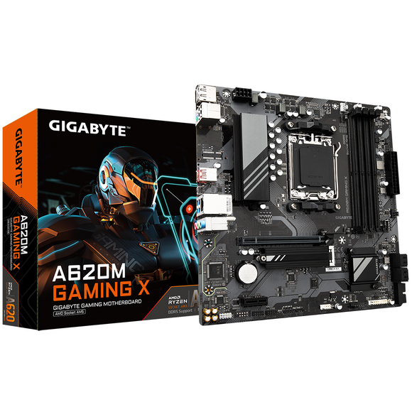 Gigabyte | A620M GAMING XG10 | Processor family AMD | Processor socket AM5 | DDR5 DIMM | Memory slots 4 | Supported hard disk drive interfaces SATA, M.2 | Number of SATA connectors 4 | Chipset AMD A620 | Micro ATX