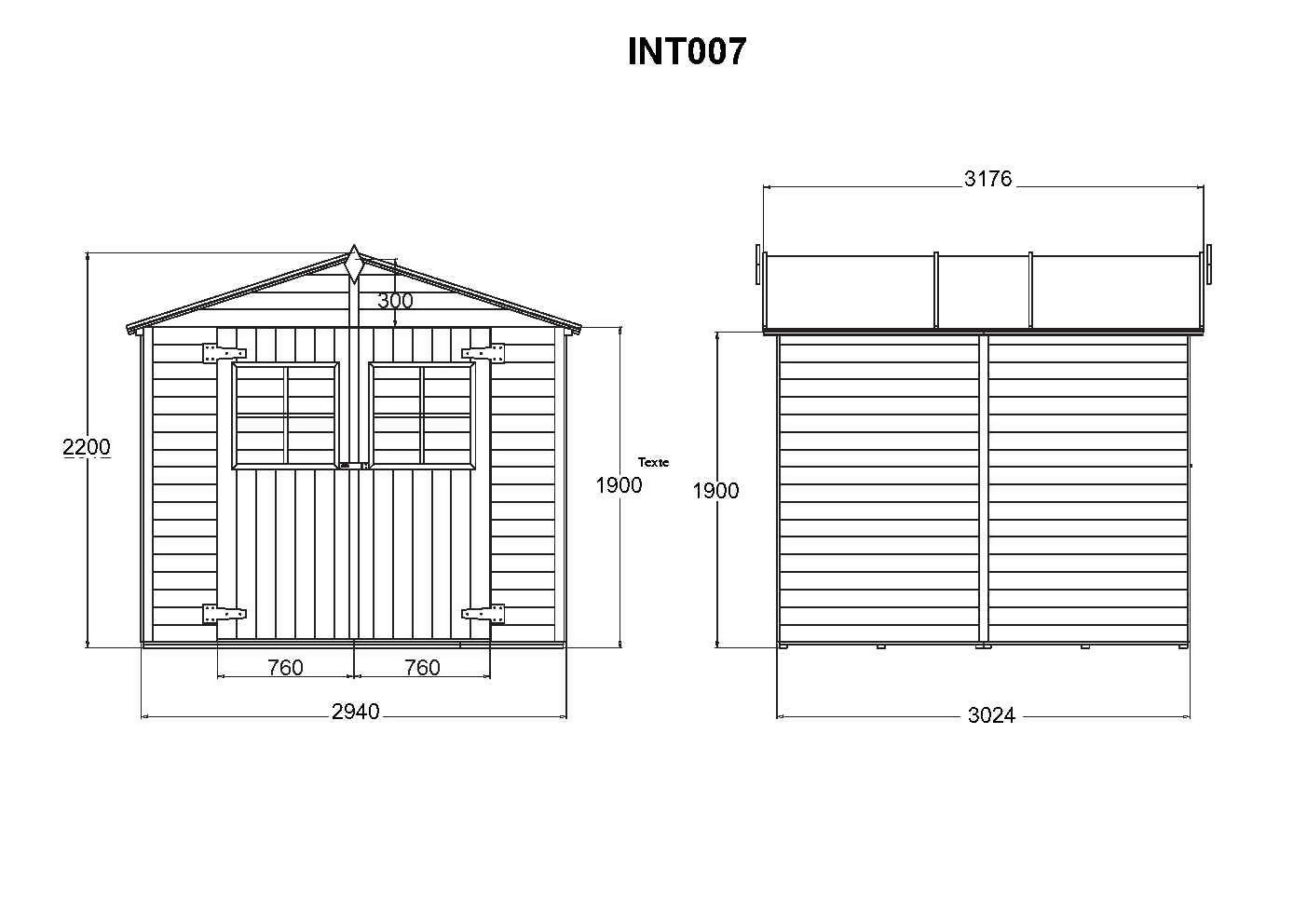 Abri de jardin en bois traité autoclave ep19mm surface utile 829m² 300x294x220 int007/ineksa