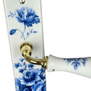 2 poignées de porte sur plaque BLEUET, Verrou de condamnation pour salle de bain/WC, Porcelaine de Limoges, Entraxe standard 195 mm