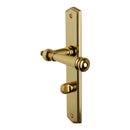 2 poignées de porte ATTILA, Verrou de condamnation pour salles de bain/WC, Finition laiton poli doré, Entraxe standard 195 mm