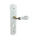 2 poignées de porte ROSAE, Entrée de clé pour chambre, Porcelaine de Limoges, Finition coude doré, Entraxe standard 195 mm