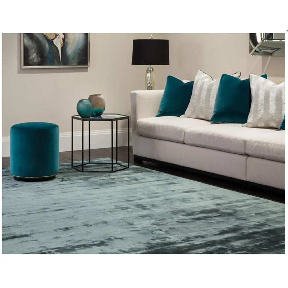 Tapis de salon en viscose fait main titane