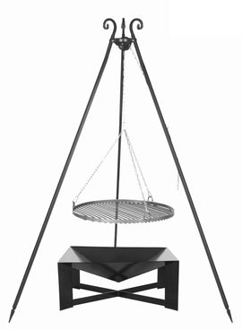 Grille en acier noir sur trépied + Brasero de jardin CUBA