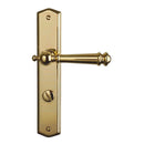 2 poignées de porte ATTILA, Verrou de condamnation pour salles de bain/WC, Finition laiton poli doré, Entraxe standard 195 mm