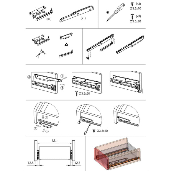 Kit ammortizzatore universale per cassetti con guide a rulli in teflon