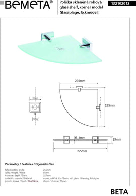Etagère triangulaire d'angle BETA en verre 25,5x25,5x 5,5cm