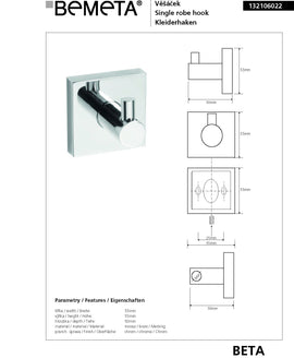 Patère simple mural BETA en laiton chromé 5,5 cm x 5,5 cm x 5 cm - 0