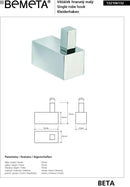 Petite patère carrée murale BETA en laiton chromé 2,5 cm x 5,5 cm x 7 cm