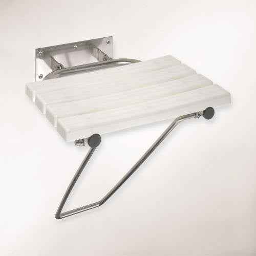 Siège de douche rabattable HELP avec jambe de sécurité en acier brossé