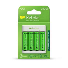 GP Battery Charger B411 with 4x AAA Rechargable batteries, 2100 mAh, 1.2V, White EU