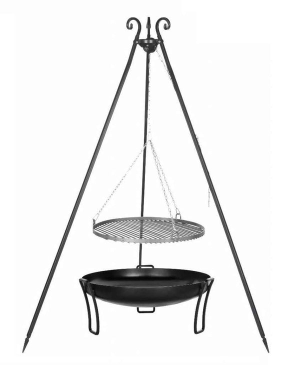 Grille en acier noir sur trépied + Brasero de jardin PAN