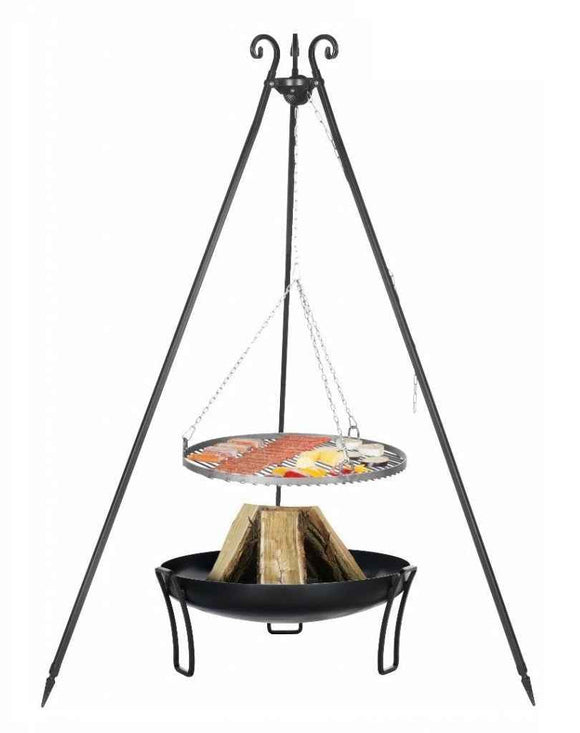 Grille en acier noir sur trépied + Brasero de jardin PAN
