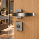 2 poignées de porte sur rosace ORION, Verrou de condamnation pour salle de bain/WC, Finition Inox 304 nickel mat