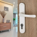 2 poignées de porte sur plaque CHAMROUSSE, Trou de cylindre - entrée - bureau - service, Finition aluminium blanc, Entraxe standard 165 mm-1