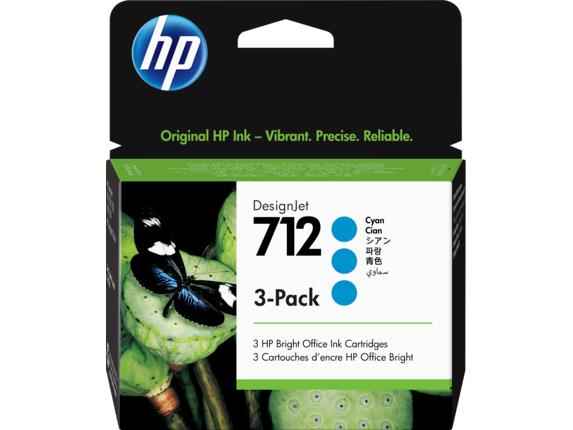 Cartouche d'encre HP 712 DesignJet cyan (29 ml), lot de 3