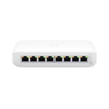 UBIQUITI Lite 8 PoE; (4) GbE PoE+, (4) GbE ports; 52W total PoE availability; Wall mountable.