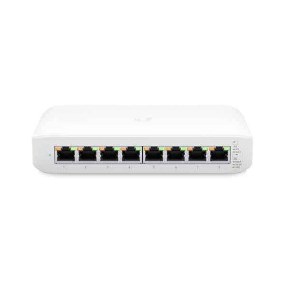 UBIQUITI Lite 8 PoE; (4) GbE PoE+, (4) GbE ports; 52W total PoE availability; Wall mountable.