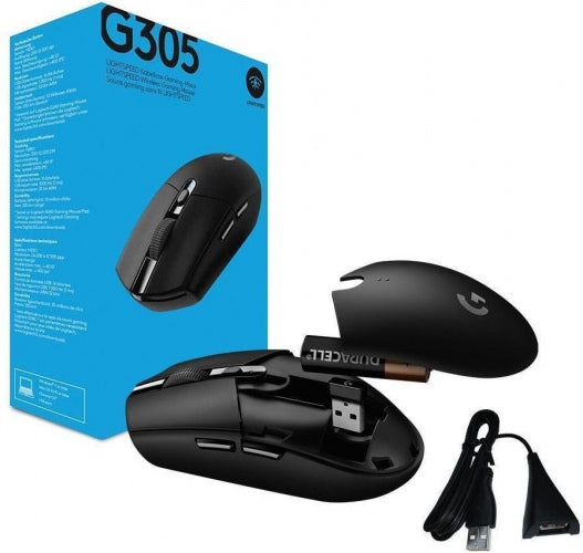 Logitech G305 Lightspeed Wireless Gaming Mouse, RF Wireless + Bluetooth, 12000 DPI, Black
