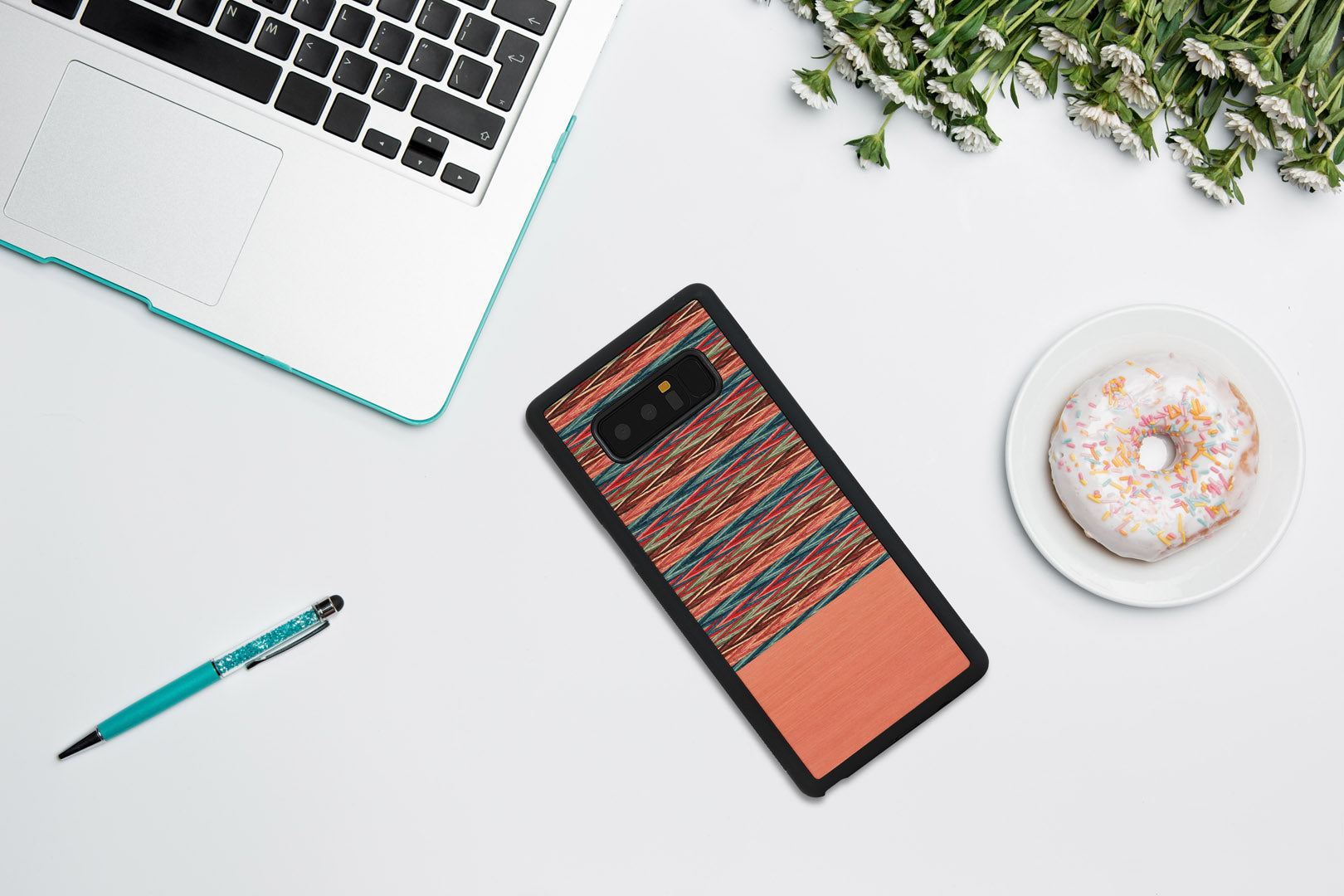 Coque pour smartphone man&wood galaxy note 8 à carreaux marron et noir