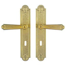 2 poignées de porte sur plaque REGENCE, Entrée de clé pour chambre, Finition laiton poli doré, Entraxe standard 195 mm