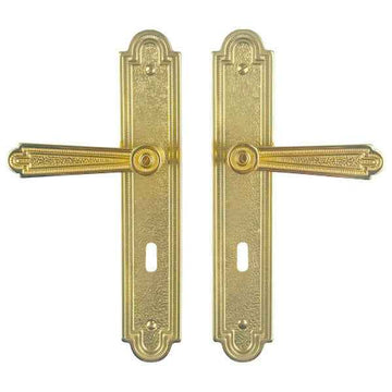 2 poignées de porte sur plaque REGENCE, Entrée de clé pour chambre, Finition laiton poli doré, Entraxe standard 195 mm