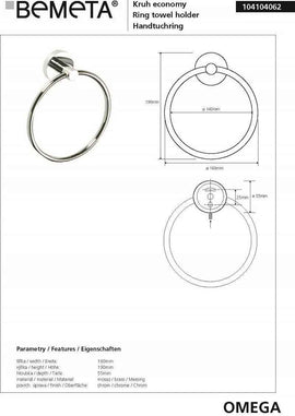Anneau porte-serviette OMEGA laiton chromé 16x19x5,5cm