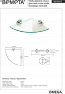 Etagère, tablette de coin en verre OMEGA 25,5x5,5x25,5cm