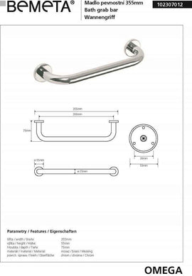 Barre de maintien de douche OMEGA laiton chromé 35,5x5,5x7,5cm
