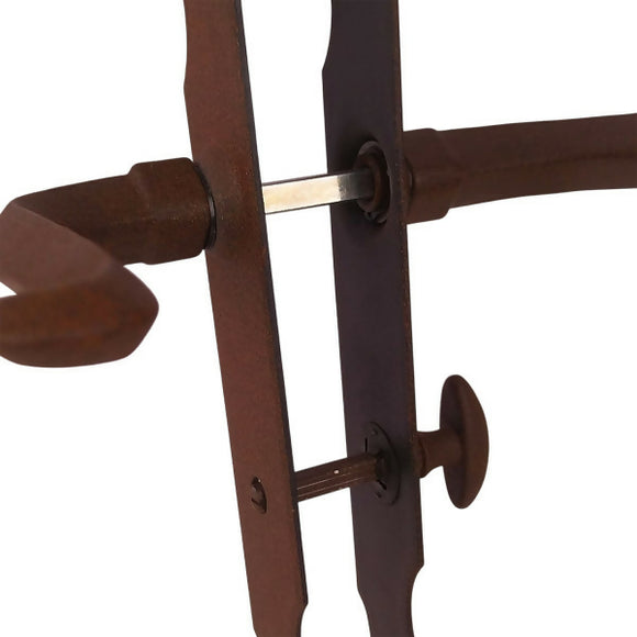 2 poignées de porte sur plaque CELTIQUE, Verrou de condamnation pour salle de bain/WC, Finition acier aspect fer forgé rouille, Entraxe standard 195 mm