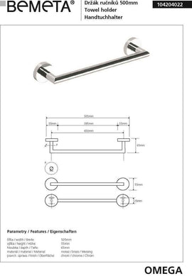 Porte-serviettes OMEGA en chrome 50,5x5,5x6,5cm