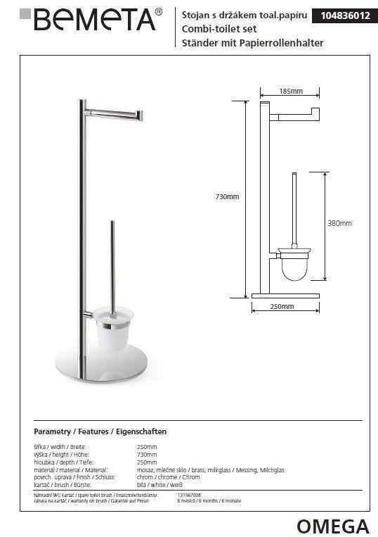 Serviteur de toilettes sur pied OMEGA 25x73x25 cm bol en verre