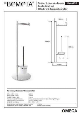 Serviteur de toilettes sur pied OMEGA 25x73x25 cm bol en verre