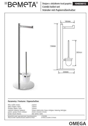 Serviteur de toilettes sur pied OMEGA 25x73x25 cm bol en verre