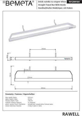 Porte-serviettes radiateur blanc RAWELL 61x4,8x14cm