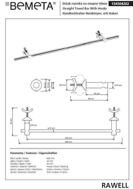 Porte-serviettes réglable RAWELL en laiton chromé pour radiateur 60x4x9 cm