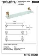 Etagère de douche RETRO en verre et laiton 60x8,7x12 cm