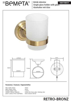 Porte brosses à dents en verre RETRO bronze 7x9,5x11,5 cm