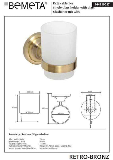 Porte brosses à dents en verre RETRO bronze 7x9,5x11,5 cm