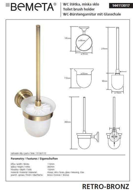 Goupillon de toilette mural en verre RETRO bronze 11x36x15cm