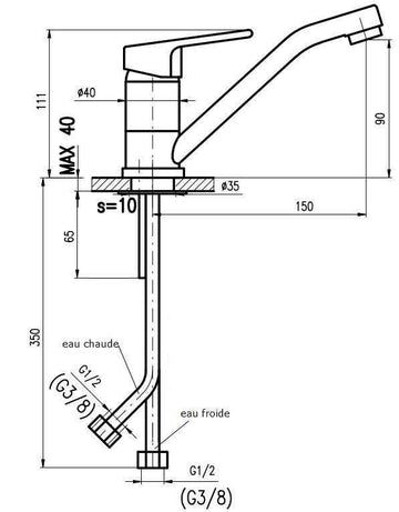 Mitigeur lavabo pivotant à long bras COLORADO en laiton chromé
