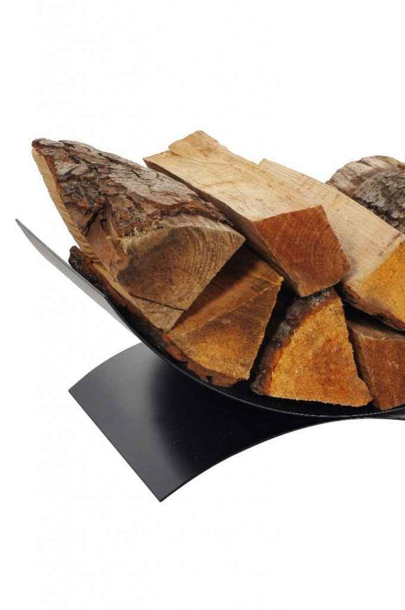 Porte bûches demi-lune en acier noir 44x28x17cm