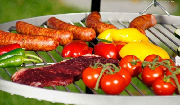 Grille en inoxydable sur trépied + Brasero de jardin MALTA