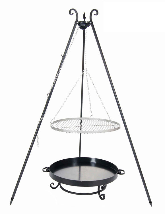 Grille en inoxydable sur trépied + Brasero de jardin MALTA