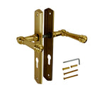 2 poignées de porte ATTILA, Trou de cylindre - entrée - bureau - service, Finition laiton poli doré, Entraxe standard 195 mm