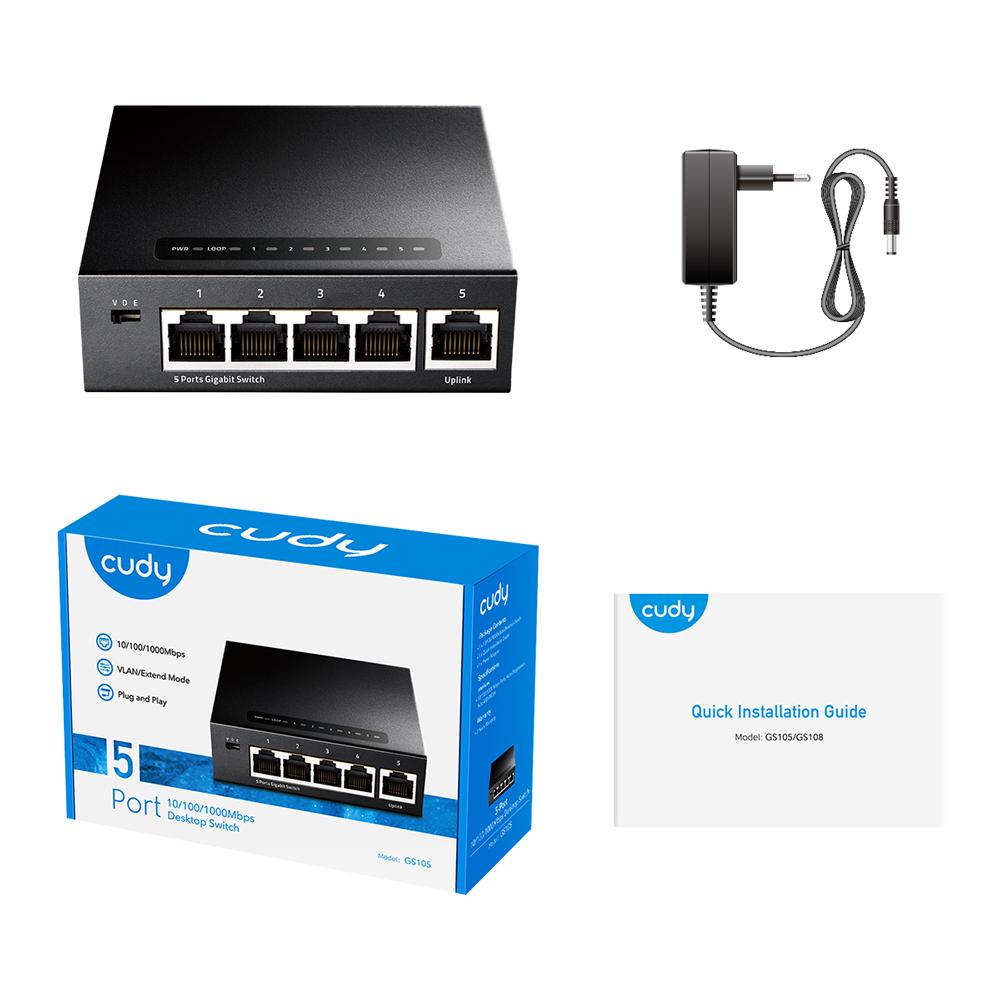 Commutateur réseau cudy gs105d gigabit ethernet 10/100/1000 noir