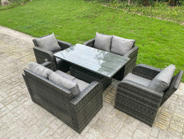 Fimous Extérieur Rotin Mobilier De Jardin Ensemble De Canapé Salon Canapé Table À Manger Table Réglable En Hauteur 8 Sièges