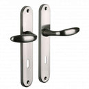 2 poignées de porte sur plaque CHAMBON, Entrée de clé pour chambre, Finition aluminium nickel mat, Entraxe standard 195 mm