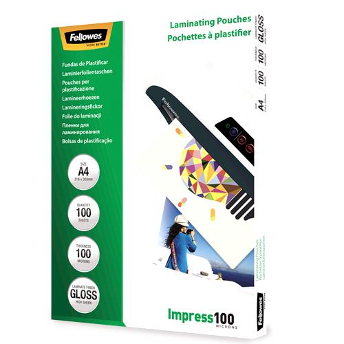 Fellowes A4 Glossy 100 Micron Laminating Pouch - 100 pack